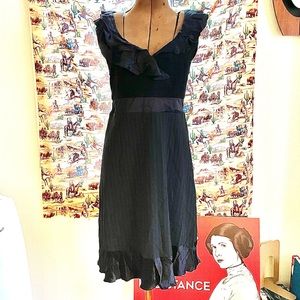 Matty-M Pinstripe & Ruffled Little Black Dress, Medium